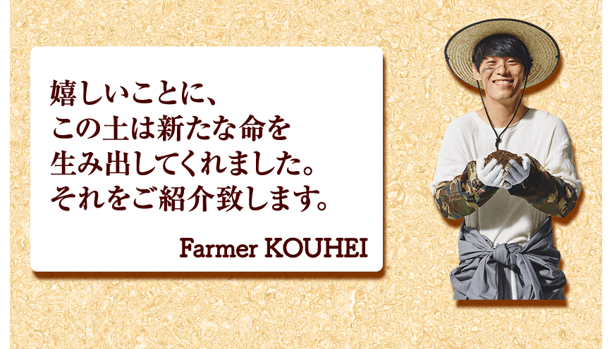 嬉しいことに、 この土は新たな命を 生み出してくれました。 それをご紹介致します。 Farmer KOUHEI